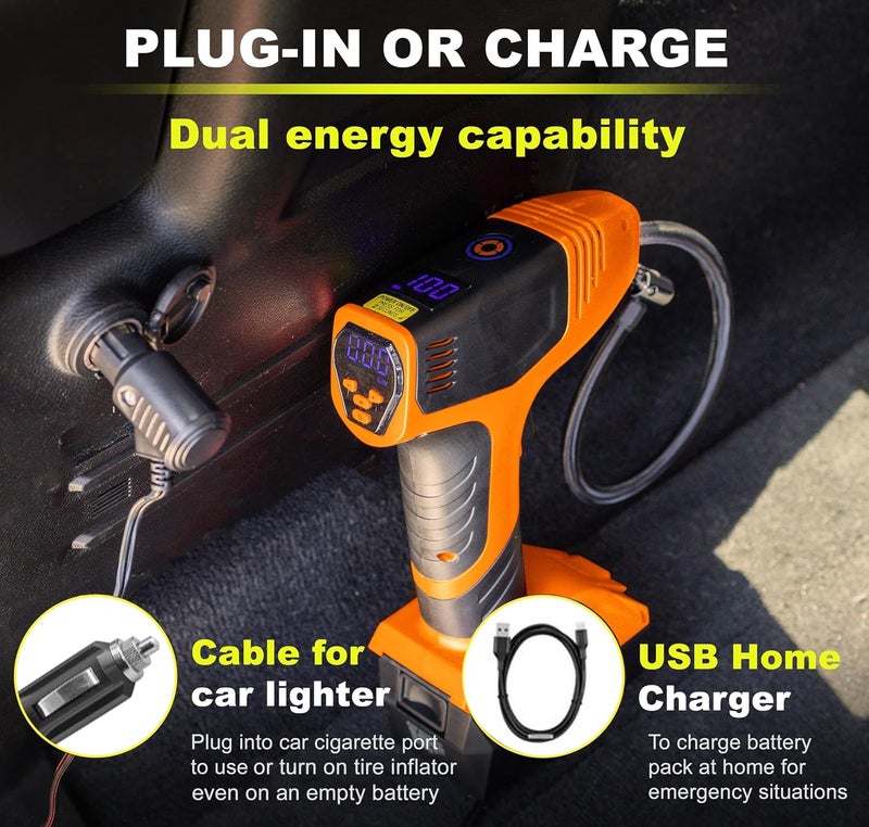 Emson Bullseye Pro ASON TV Digital Tire Inflator Automatic 150 PSI w/Gauge Display Screen & Pre-set Pressure in KPA,PSI,BAR,Kg/cm,Built-in LED Lights,Rechargeable,Air Compressor,Car Tire Pump,Orange - Image 3